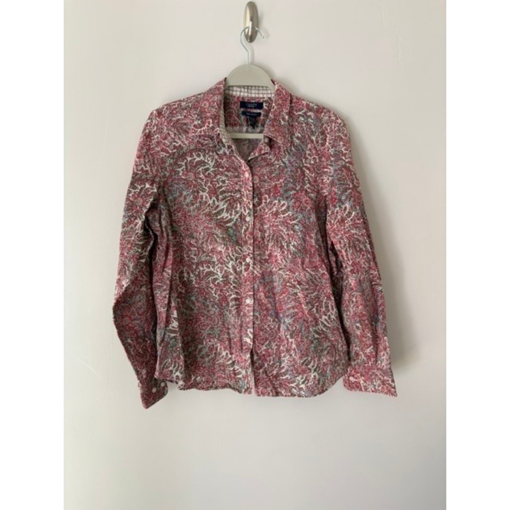 Chaps Womens XL No Iron Paisley Floral Button Down Shirt Pink Green‎ Long Sleeve